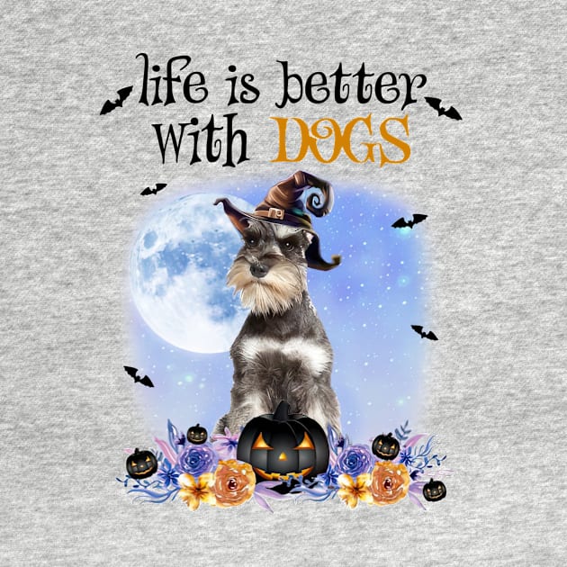 Grey Miniature Schnauzer Witch Hat Life Is Better With Dogs by Marcelo Nimtz